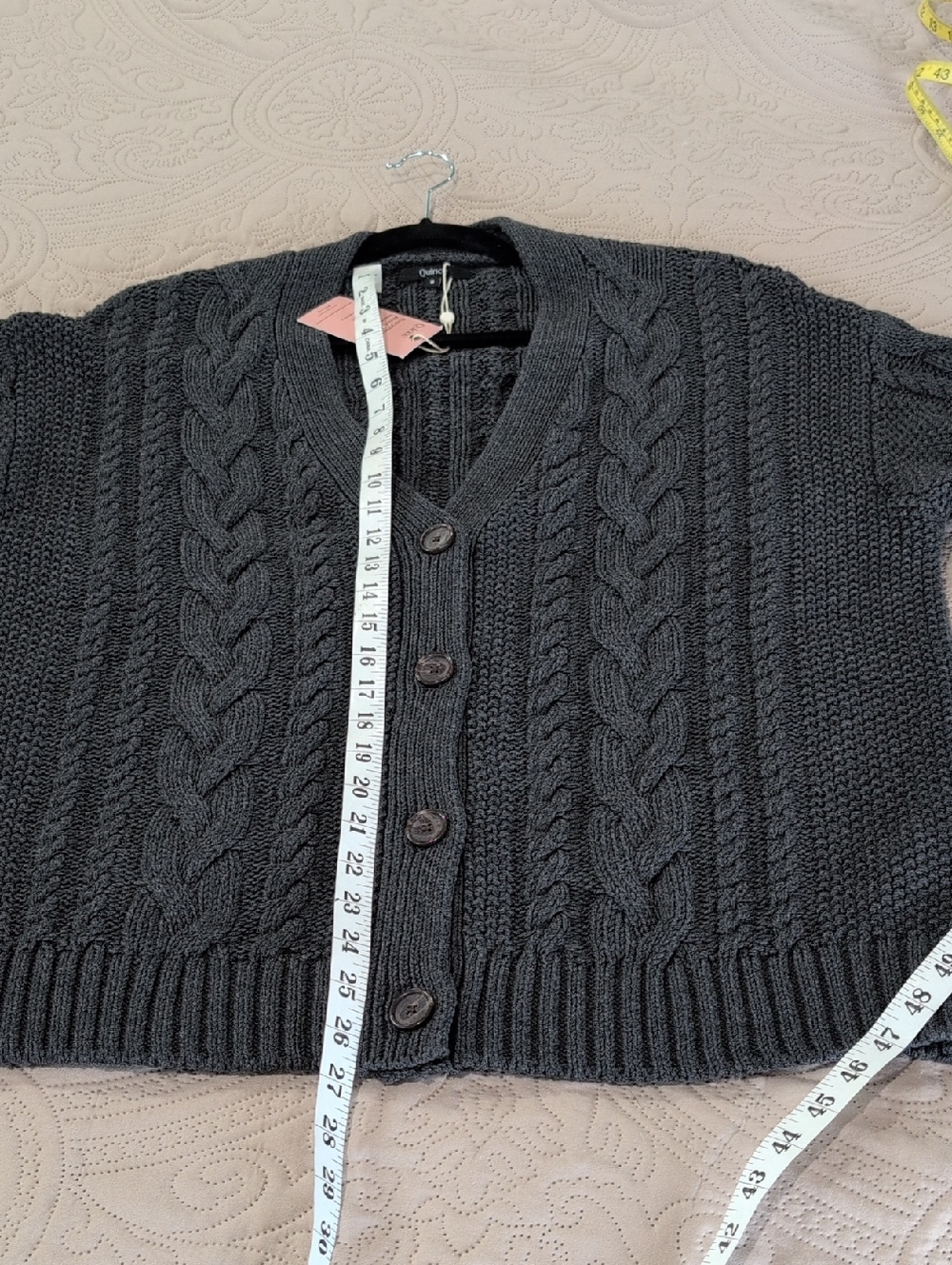 Quince Organic Cotton Cable Knit Cardigan Small Charcoal - Picture 5 of 6